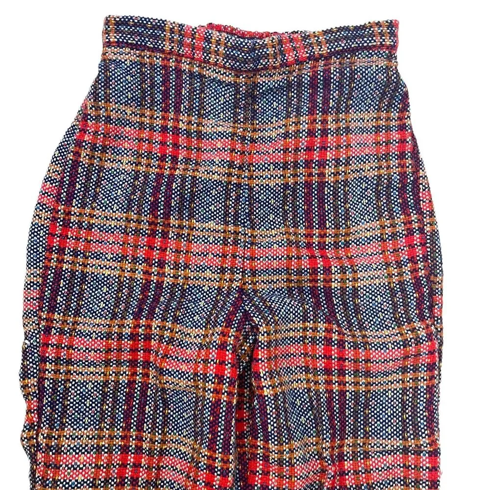 Vtg KMart 70's Girls Pants Suit Vest flare bottoms Costume Blue Red Plaid Hippie